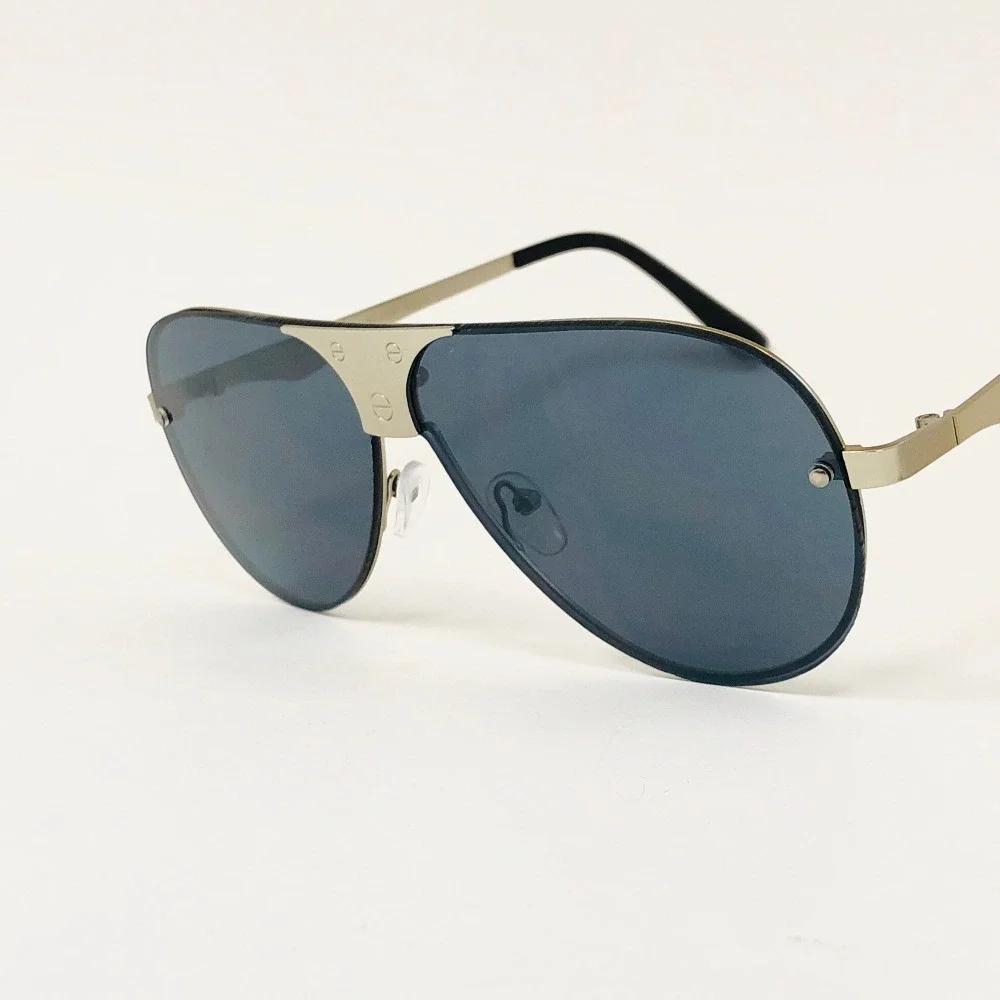 Sunglasses Silver Frame Dark Black Lens Men's Fashion Eyewear UV400‎ Protection